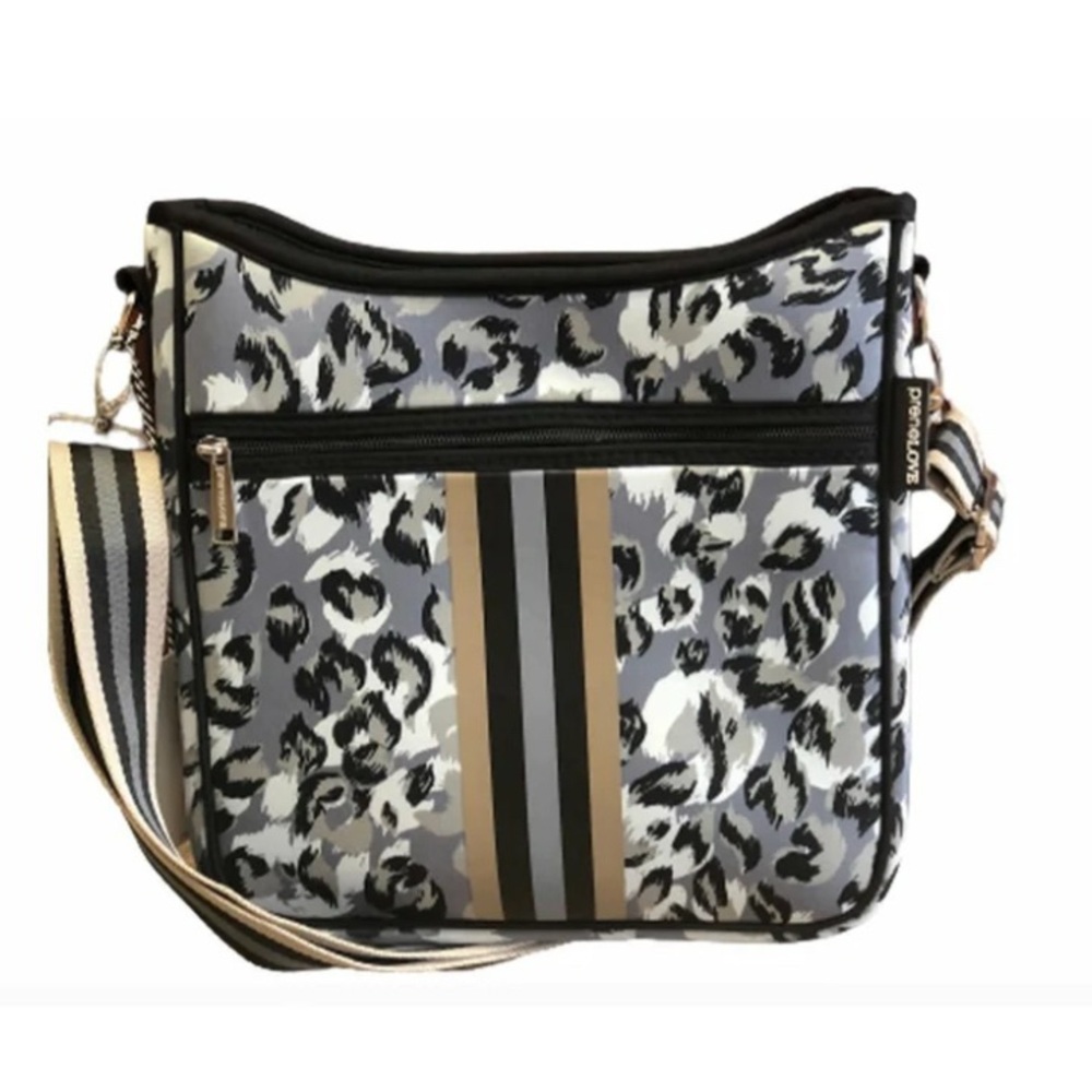 Stylish Black and Gray Crossbody Bag with Leopard Print